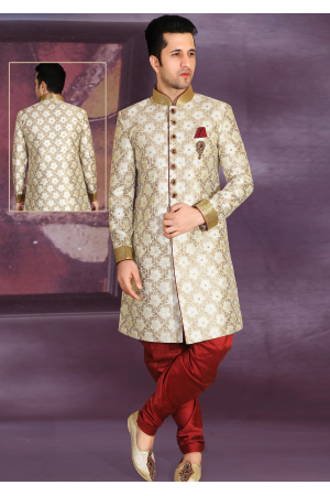 White with Golden printed Color Designer New Indo Western Sherwani